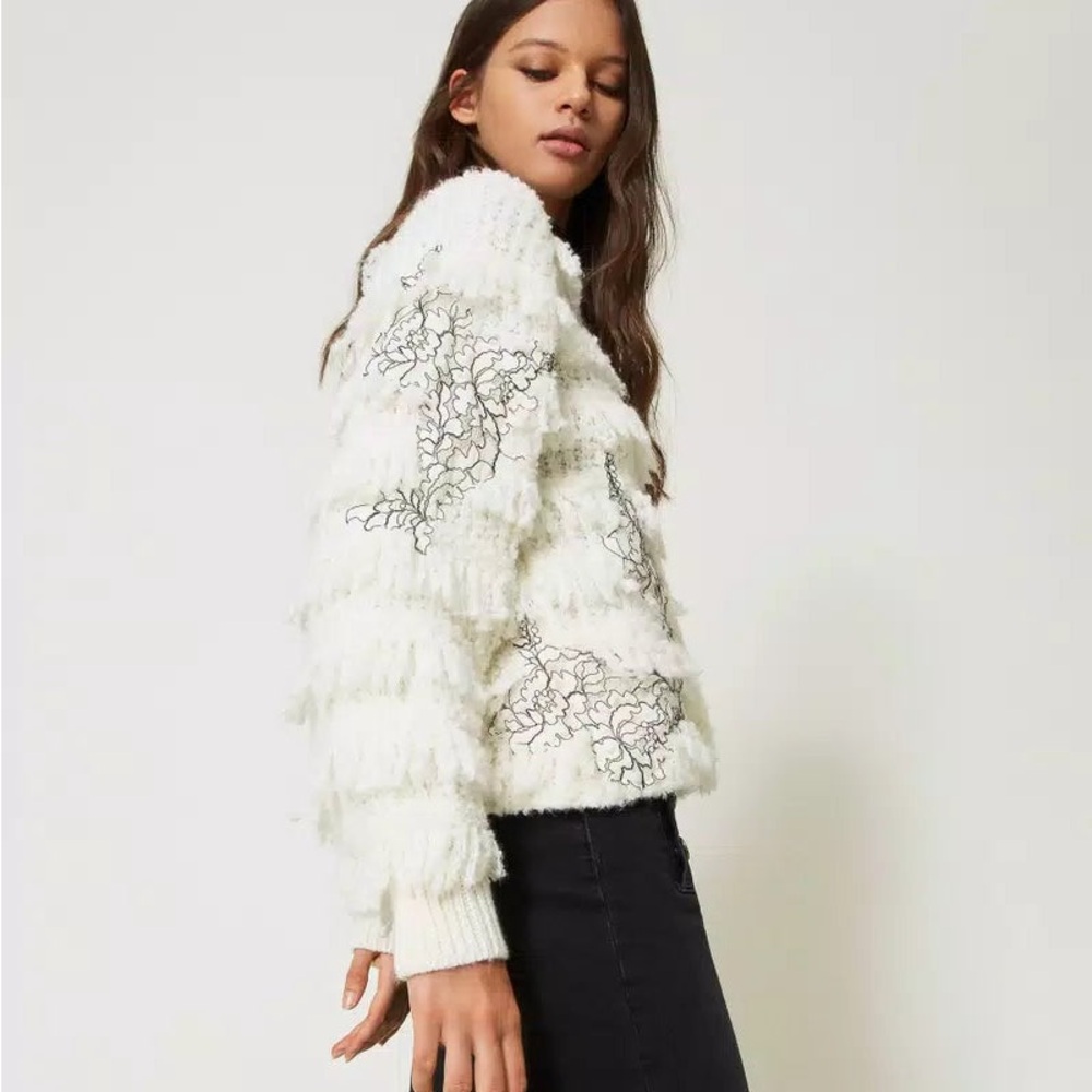 NWT Twin-Set White Teddy Jacket with Black Detailing